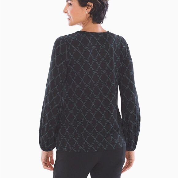 Soma Scoop Neck Long Peasant Sleeve Top Quiet Geo Black Size Small - Picture 2 of 7